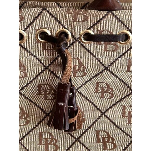 Vintage Dooney & Bourke Signature Monogram Small Hand Tote Purse Brown Leather - Picture 3 of 13
